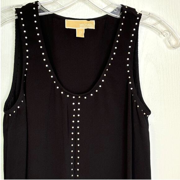 Michael Kors Wms XS Black Studded Sleeveless Tunic Blouse Flowy Moto Social - Picture 4 of 11